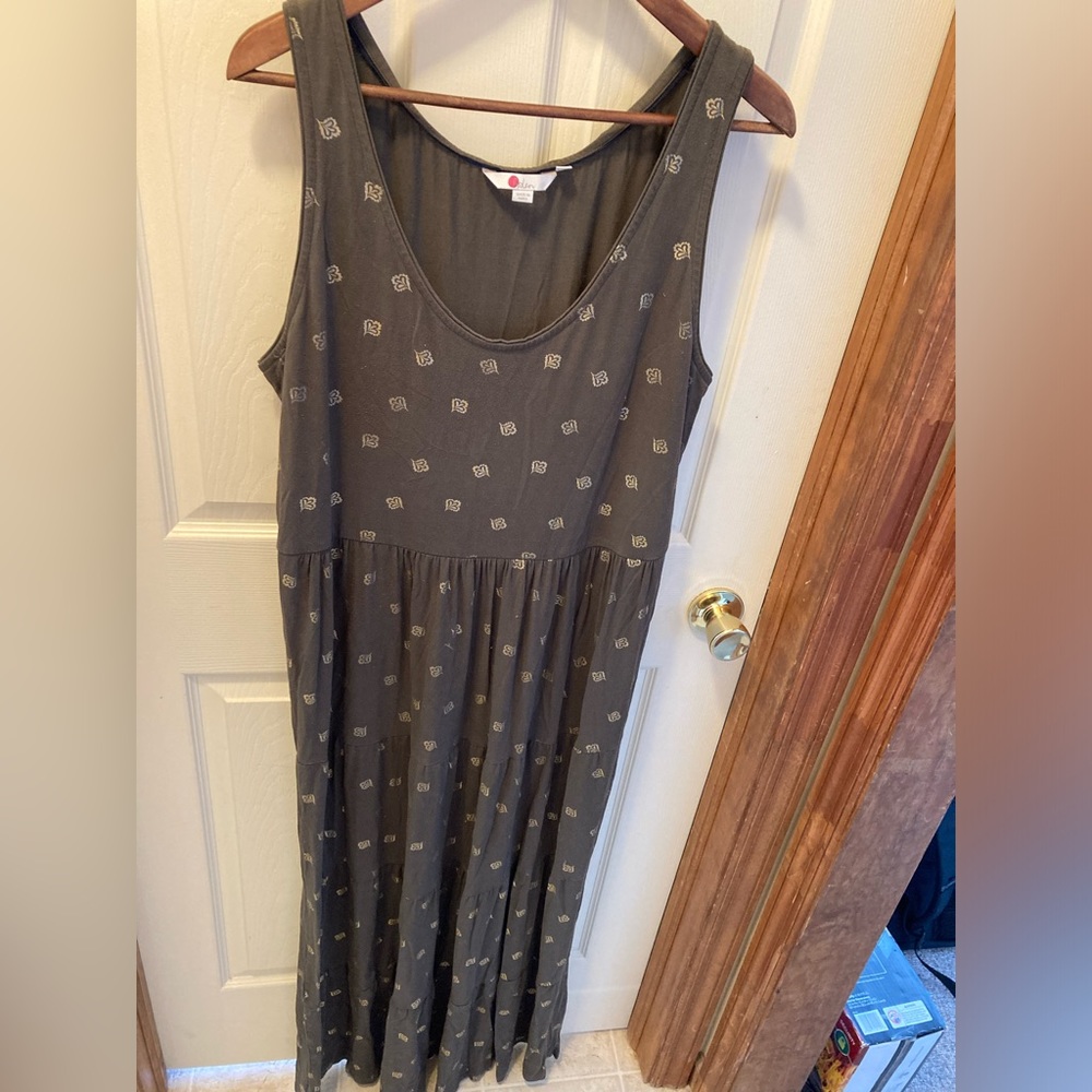 Boden Olive Maxi Dress with Gold Motifs